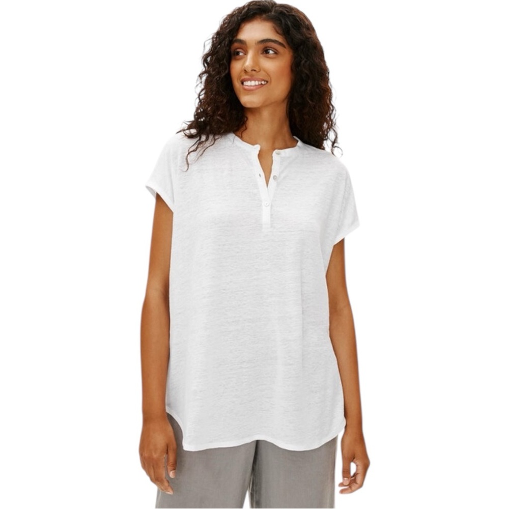 Eileen Fisher Organic Linen Jersey‎ Mandarin Collar Tunic Top